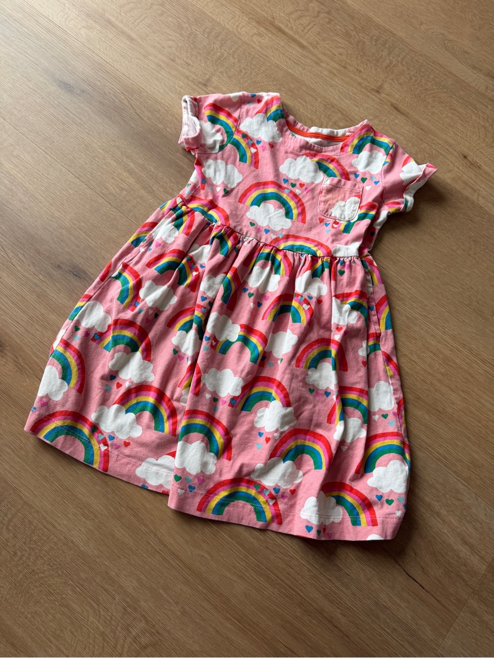 Mini Boden Pink Rainbow & Cloud Short Sleeve Dress